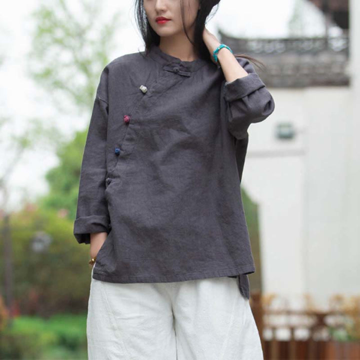 Buddha Stones Ramie Linen Blouse Women Shirt Top Chinese Hanfu Style Clothing - image 3