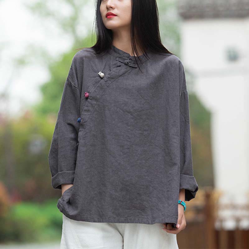 Buddha Stones Ramie Linen Blouse Women Shirt Top Chinese Hanfu Style Clothing - image 1