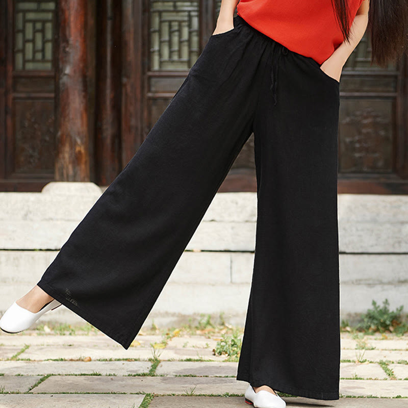 Buddha Stones Plain Wide Leg Pants Dance Women's Yoga Pants With Pockets - image 25