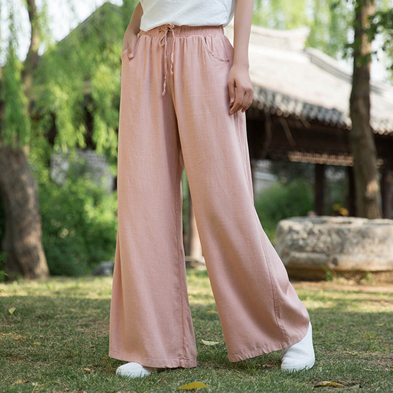 Buddha Stones Plain Wide Leg Pants Dance Women's Yoga Pants With Pockets