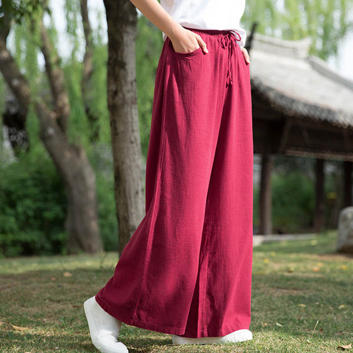 Buddha Stones Plain Wide Leg Pants Dance Women's Yoga Pants With Pockets