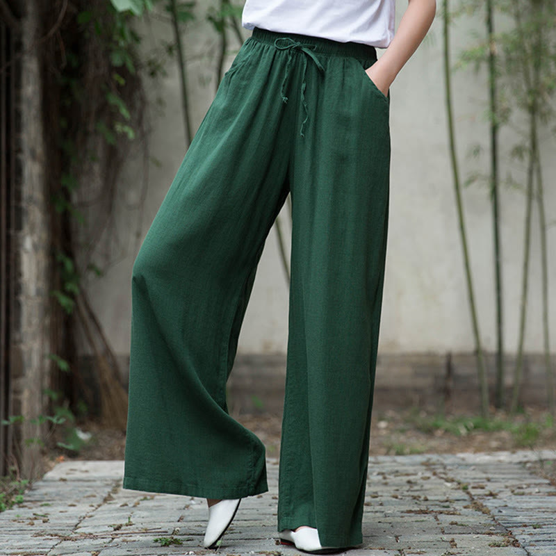 Buddha Stones Plain Wide Leg Pants Dance Women's Yoga Pants With Pockets