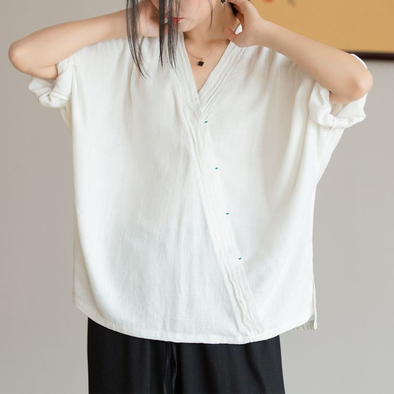 Buddha Stones V-Neck Blouse Women Shirt Long Sleeve Top Chinese Hanfu Style Clothing - image 1