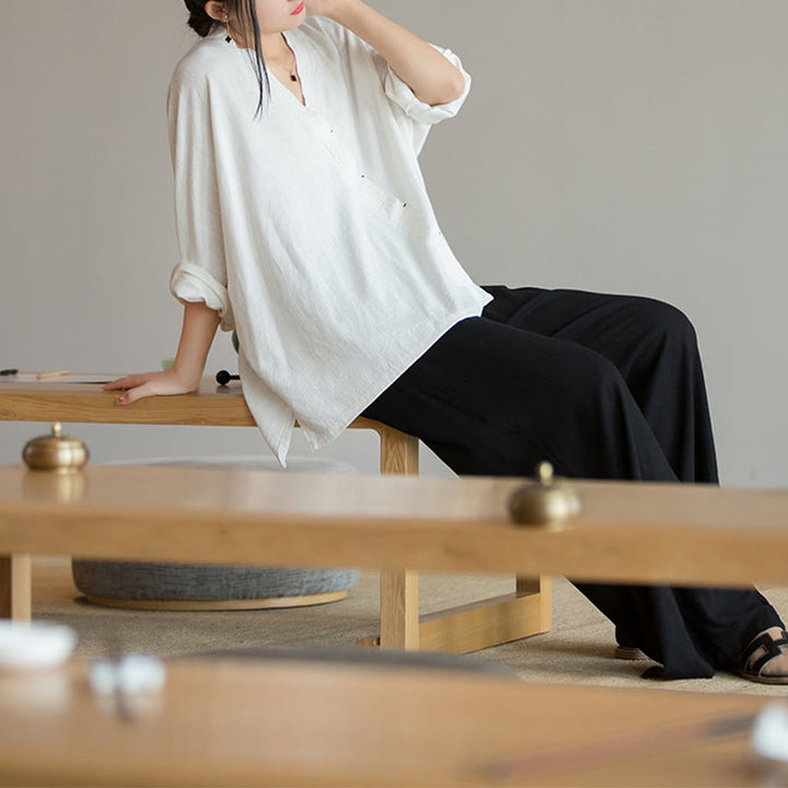 Buddha Stones V-Neck Blouse Women Shirt Long Sleeve Top Chinese Hanfu Style Clothing - image 10