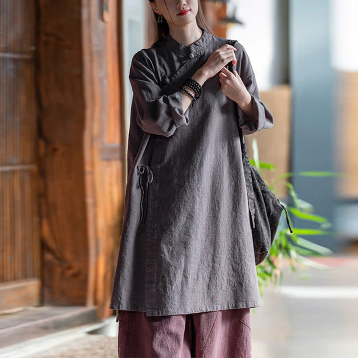 Buddha Stones Vintage Cotton Linen Blouse Women Long Sleeve Shirt Chinese Hanfu Top - image 13