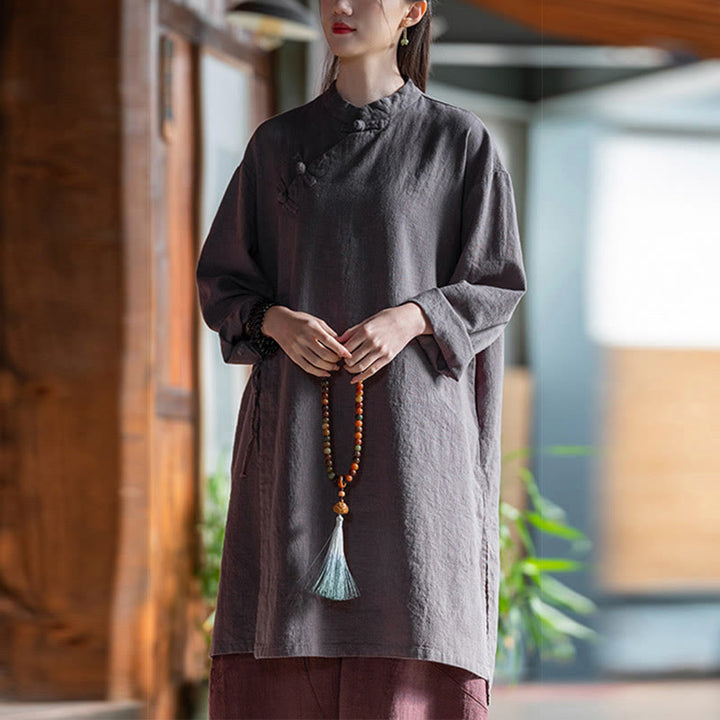 Buddha Stones Vintage Cotton Linen Blouse Women Long Sleeve Shirt Chinese Hanfu Top - image 14