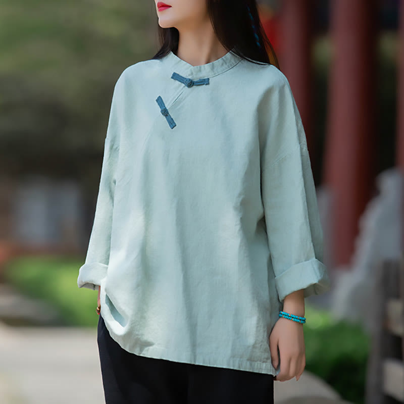Buddha Stones Ramie Linen Loose Blouse Women Long Sleeve Shirt Chinese Hanfu Top - image 1