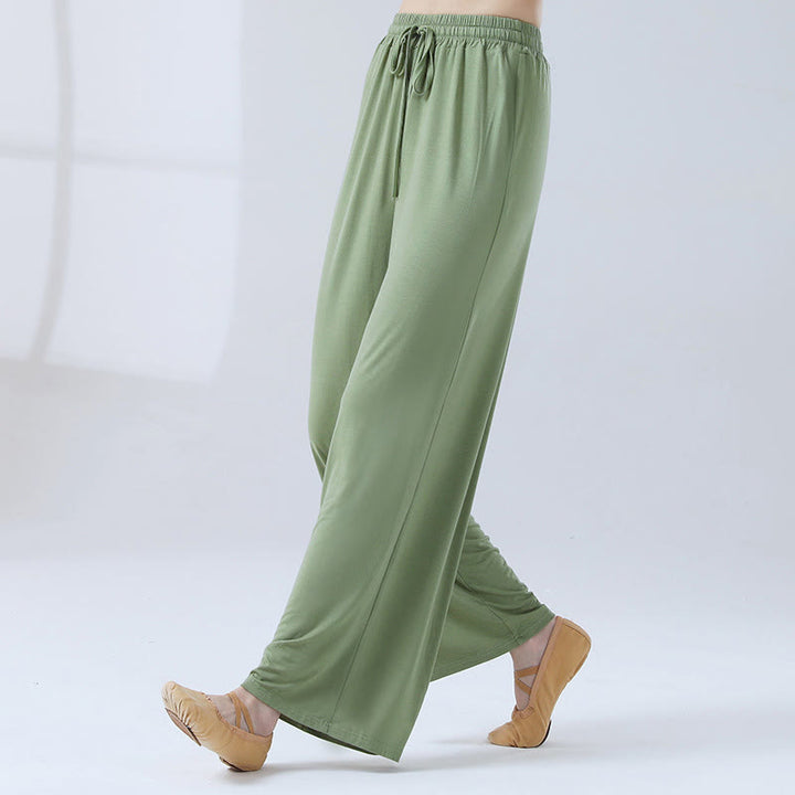 Buddha Stones Loose Modal Drawstring Wide Leg Pants For Yoga Dance - PaleGreen - US12，UK/AU16，EU44 (3XL) - image 0