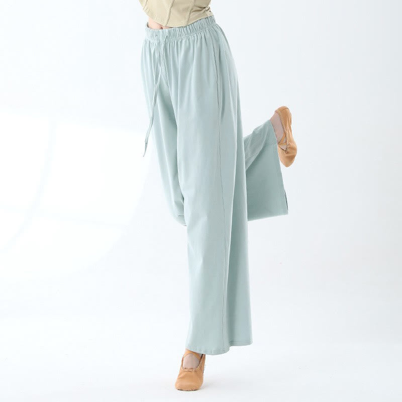 Buddha Stones Loose Cotton Drawstring Wide Leg Pants For Yoga Dance With Pockets