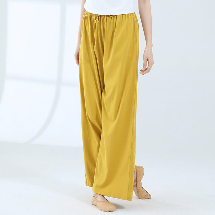 Buddha Stones Loose Cotton Drawstring Wide Leg Pants For Yoga Dance With Pockets - Yellow - US6，UK/AU10，EU38 (XL) - image 22