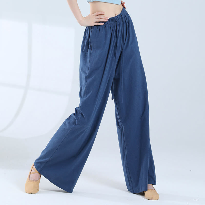 Buddha Stones Loose Cotton Drawstring Wide Leg Pants For Yoga Dance With Pockets