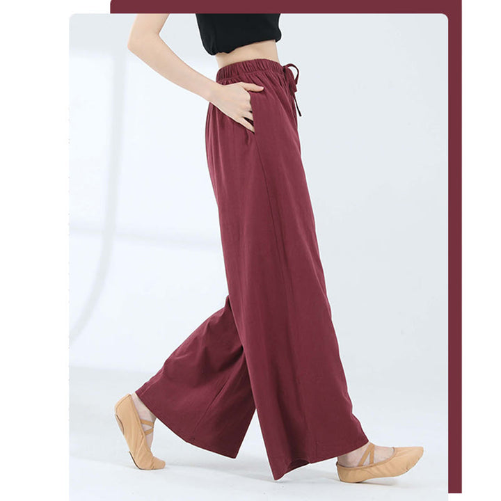 Buddha Stones Loose Cotton Drawstring Wide Leg Pants For Yoga Dance With Pockets