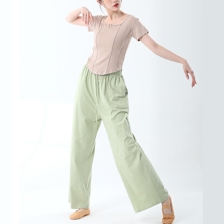 Buddha Stones Loose Cotton Drawstring Wide Leg Pants For Yoga Dance With Pockets