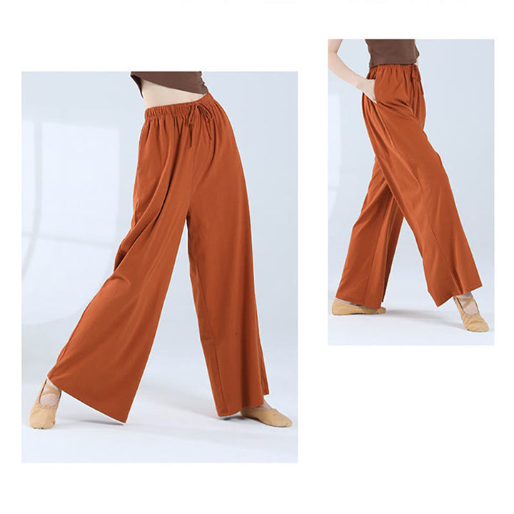 Buddha Stones Loose Cotton Drawstring Wide Leg Pants For Yoga Dance With Pockets - image 34