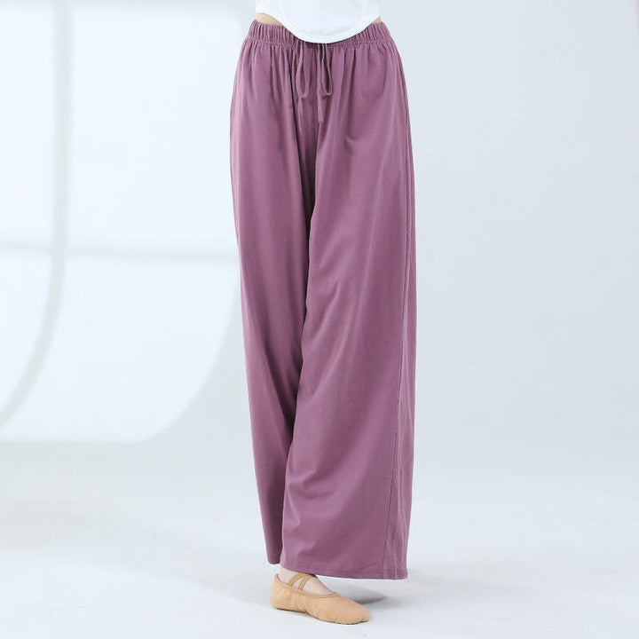 Buddha Stones Loose Cotton Drawstring Wide Leg Pants For Yoga Dance With Pockets