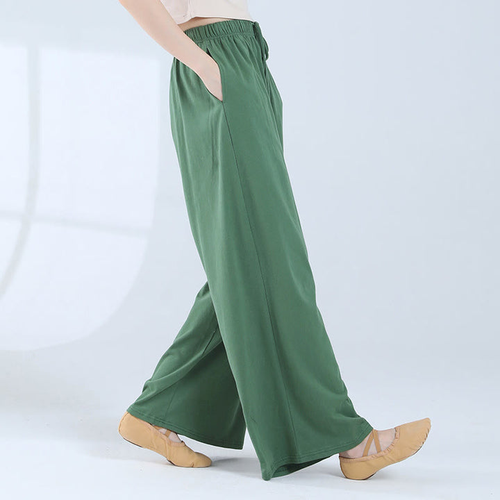 Buddha Stones Loose Cotton Drawstring Wide Leg Pants For Yoga Dance With Pockets