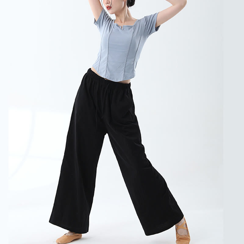 Buddha Stones Loose Cotton Drawstring Wide Leg Pants For Yoga Dance With Pockets - image 7