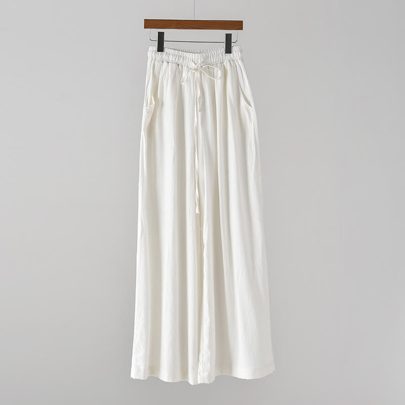 Buddha Stones Loose Cotton Linen Drawstring Wide Leg Pants With Pockets - White - US4，UK/AU8，EU36 (L) - image 8