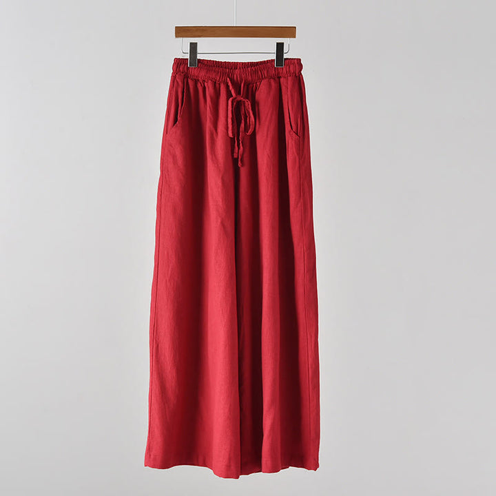Buddha Stones Loose Cotton Linen Drawstring Wide Leg Pants With Pockets - Red - US4，UK/AU8，EU36 (L) - image 22