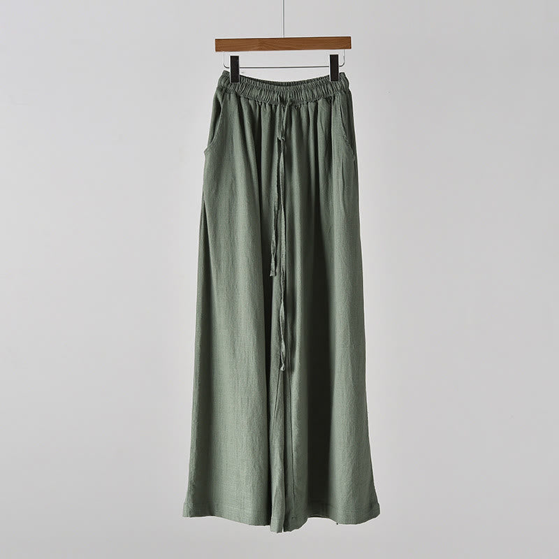 Buddha Stones Loose Cotton Linen Drawstring Wide Leg Pants With Pockets - image 18
