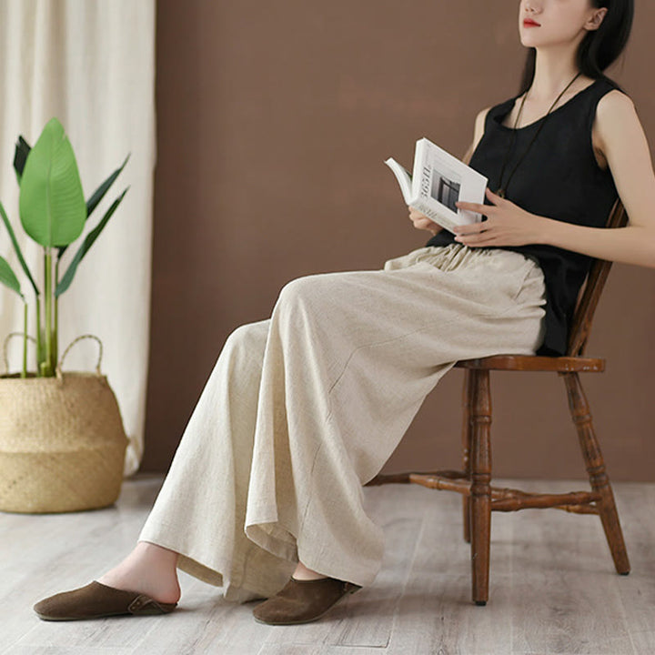 Buddha Stones Loose Cotton Linen Drawstring Wide Leg Pants With Pockets - image 3