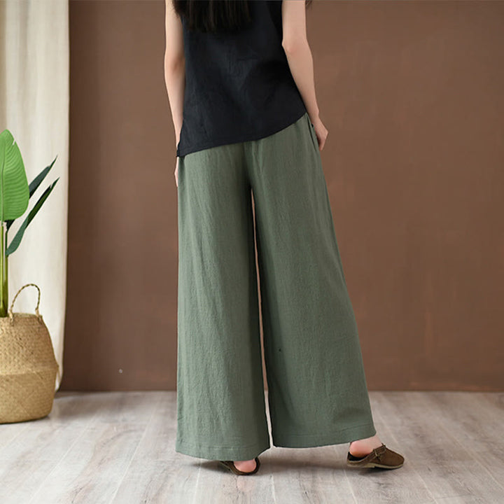 Buddha Stones Loose Cotton Linen Drawstring Wide Leg Pants With Pockets - image 17