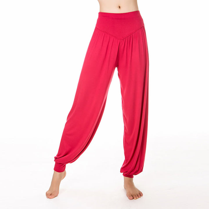 Buddha Stones Solid Color Yoga Dance Long Harem Pants - Crimson - US14，UK/AU18，EU46 (3XL) - image 5