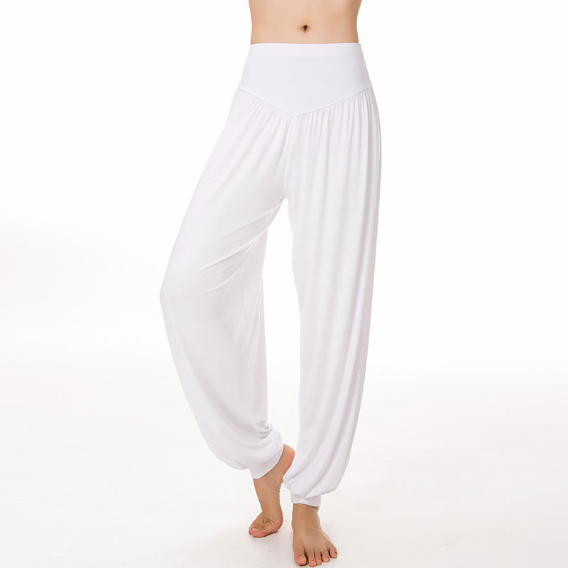 Buddha Stones Solid Color Yoga Dance Long Harem Pants - White - US14，UK/AU18，EU46 (3XL) - image 45
