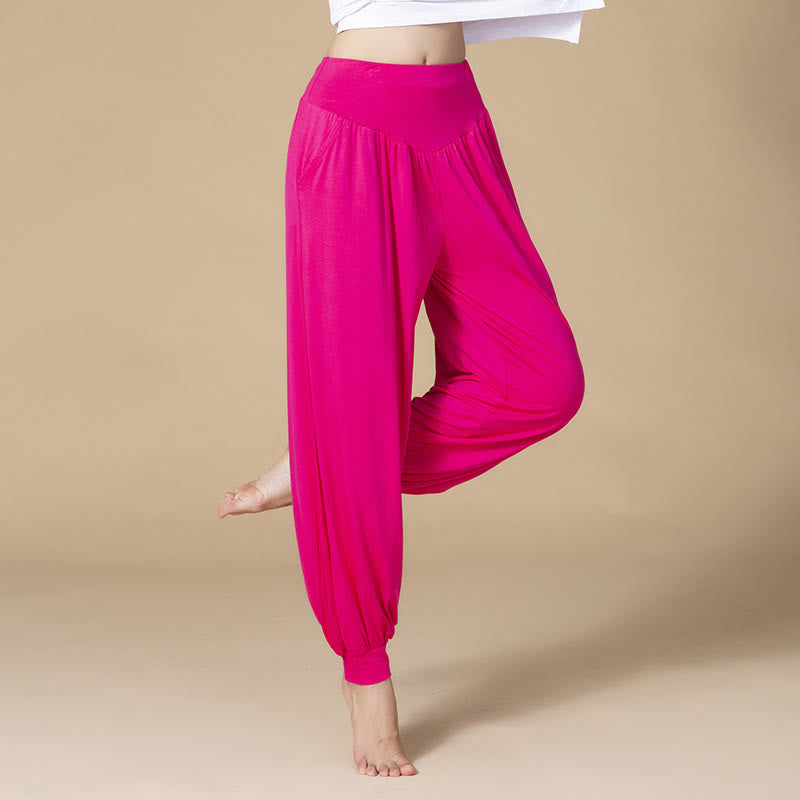 Buddha Stones Solid Color Modal Yoga Dance High Waist Harem Pants With Pockets