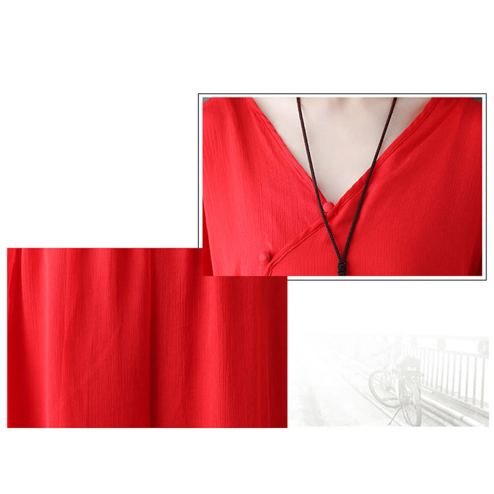 Buddha Stones V-Neck Midi Tunic Dress Wide Leg Pants Meditation Zen Practice Dance Clothing - image 18