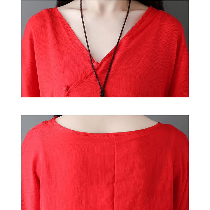 Buddha Stones V-Neck Midi Tunic Dress Wide Leg Pants Meditation Zen Practice Dance Clothing - image 15