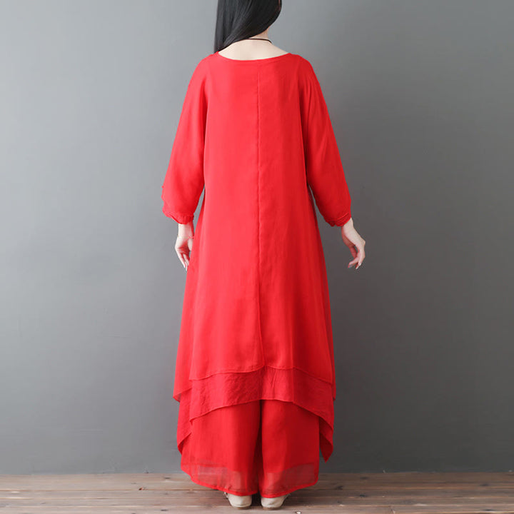 Buddha Stones V-Neck Midi Tunic Dress Wide Leg Pants Meditation Zen Practice Dance Clothing - image 10