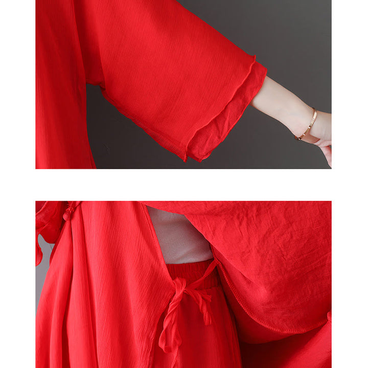 Buddha Stones V-Neck Midi Tunic Dress Wide Leg Pants Meditation Zen Practice Dance Clothing - image 16