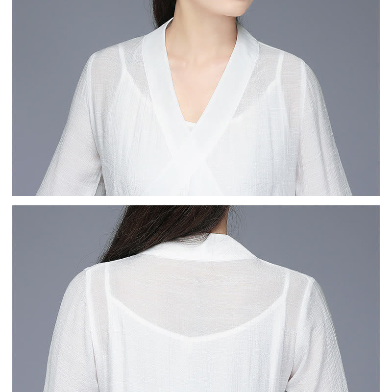 Buddha Stones Hanfu Style Midi Dress Wide Leg Pants Meditation Zen Practice Yoga Dance Clothing - image 11