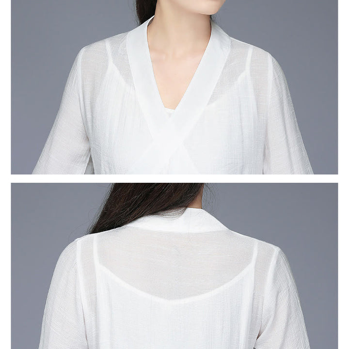 Buddha Stones Hanfu Style Midi Dress Wide Leg Pants Meditation Zen Practice Yoga Dance Clothing - image 11