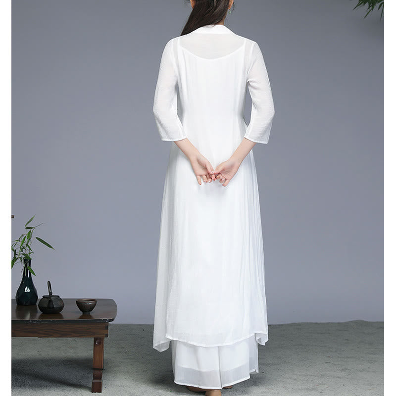Buddha Stones Hanfu Style Midi Dress Wide Leg Pants Meditation Zen Practice Yoga Dance Clothing - image 3