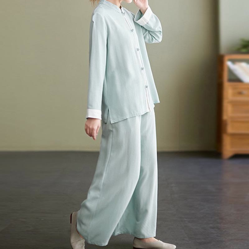 Buddha Stones 2Pcs Tang Suit Long Sleeve Shirt Top Pants Meditation Zen Tai Chi Cotton Linen Clothing Women's Set - image 19