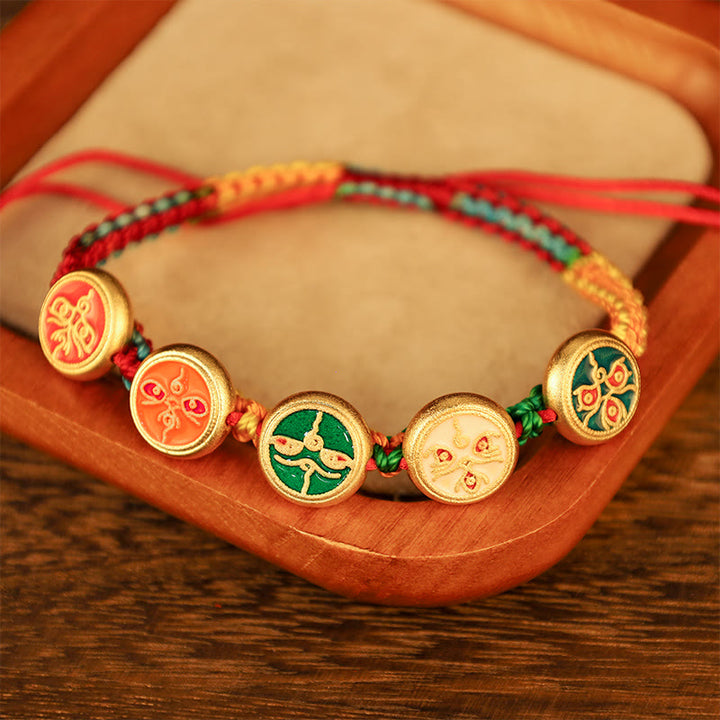 Buddha Stones Tibetan Five God Of Wealth Colorful Rope Braided Luck Bracelet - image 1