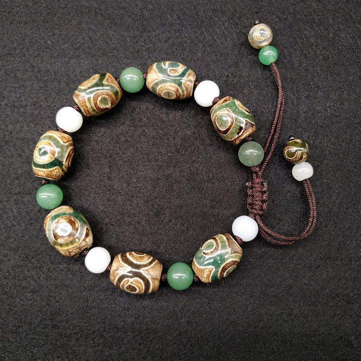 Buddha Stones Tibetan Three-eyed Dzi Bead Luck Protection Braided Bracelet - Three-eyed Dzi Bead(Wrist Circumference 14-17cm) - image 0