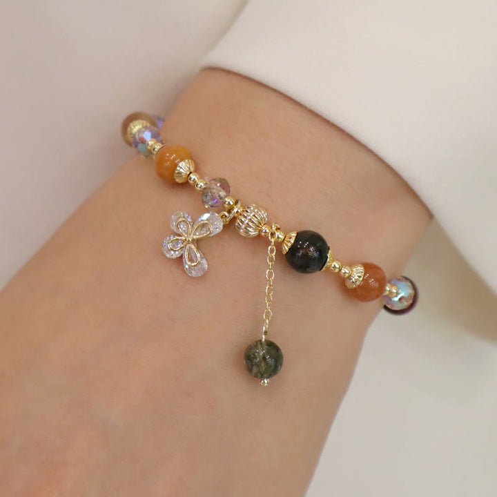 Buddha Stones Natural Fu Lu Shou Rainbow Crystal Rutilated Quartz Wealth Butterfly Charm Bracelet - image 7