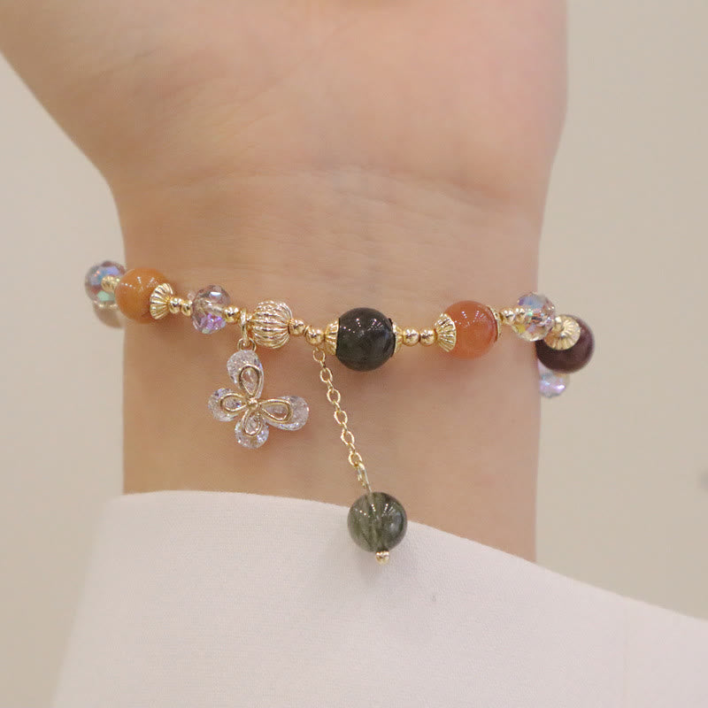 Buddha Stones Natural Fu Lu Shou Rainbow Crystal Rutilated Quartz Wealth Butterfly Charm Bracelet - image 8