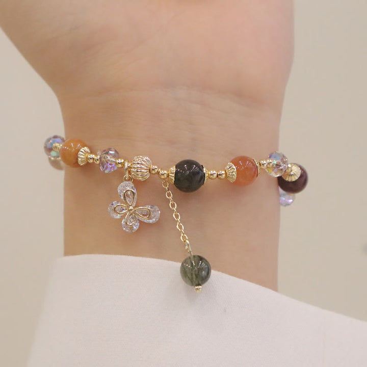 Buddha Stones Natural Fu Lu Shou Rainbow Crystal Rutilated Quartz Wealth Butterfly Charm Bracelet - image 8