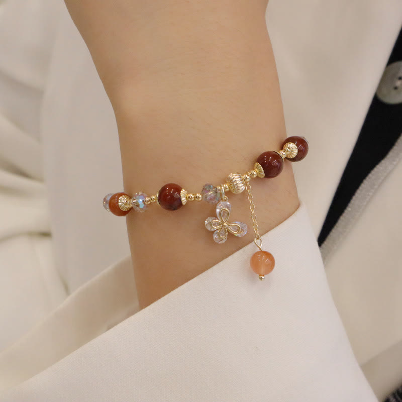 Buddha Stones Natural Fu Lu Shou Rainbow Crystal Rutilated Quartz Wealth Butterfly Charm Bracelet - image 11