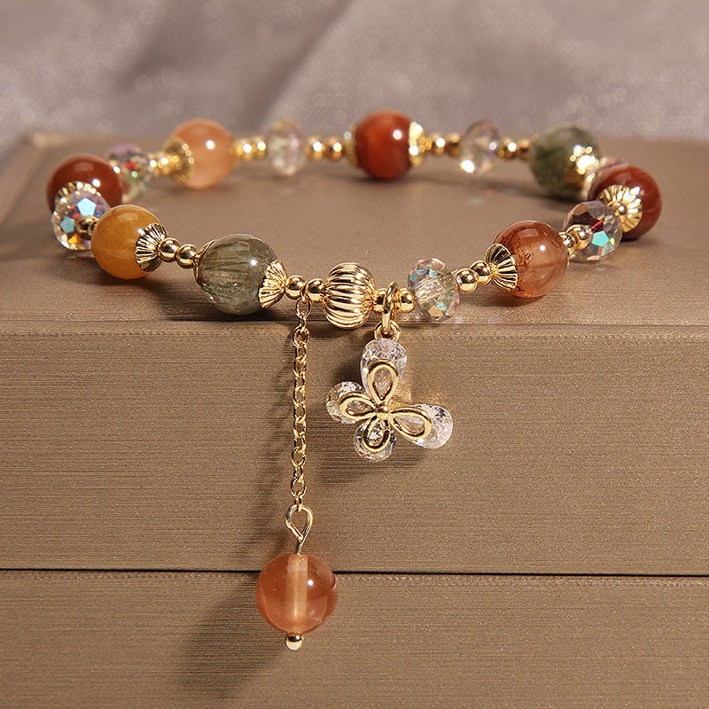 Buddha Stones Natural Fu Lu Shou Rainbow Crystal Rutilated Quartz Wealth Butterfly Charm Bracelet - Fu Lu Shou Crystal(Wrist Circumference 14-16cm) - image 0