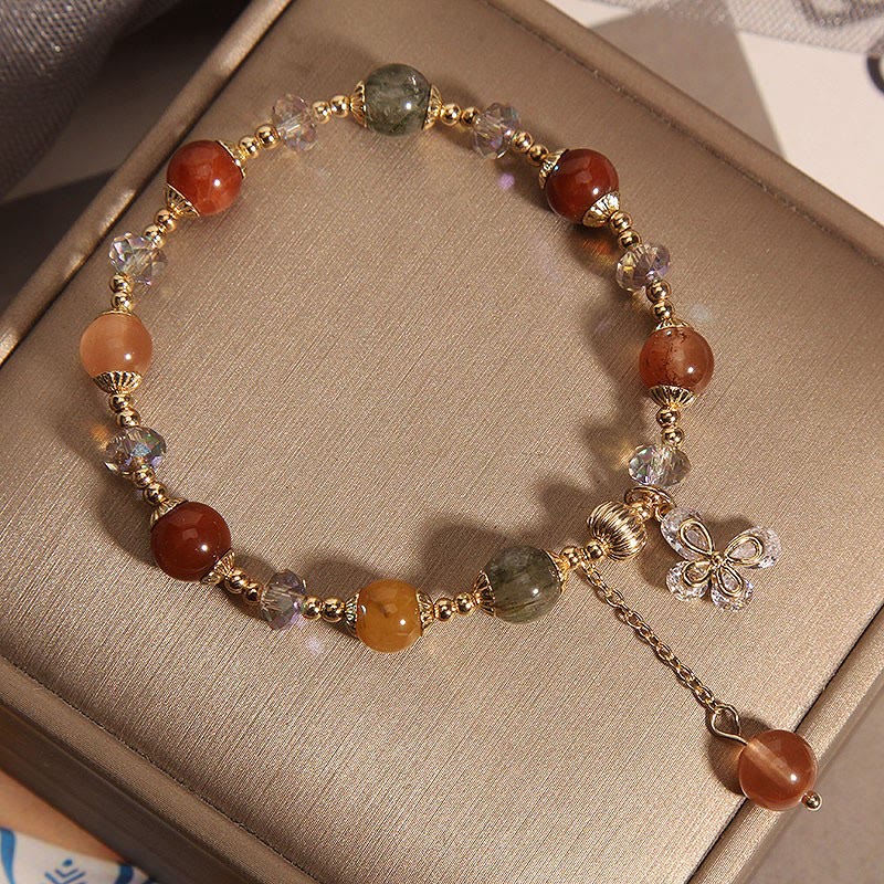 Buddha Stones Natural Fu Lu Shou Rainbow Crystal Rutilated Quartz Wealth Butterfly Charm Bracelet - image 2