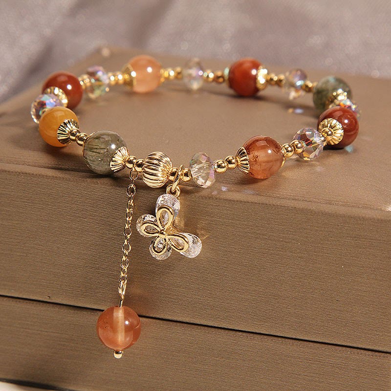 Buddha Stones Natural Fu Lu Shou Rainbow Crystal Rutilated Quartz Wealth Butterfly Charm Bracelet - image 4