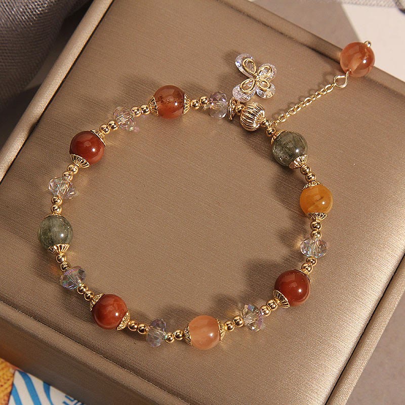 Buddha Stones Natural Fu Lu Shou Rainbow Crystal Rutilated Quartz Wealth Butterfly Charm Bracelet - image 3