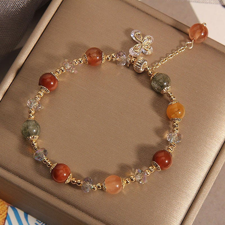 Buddha Stones Natural Fu Lu Shou Rainbow Crystal Rutilated Quartz Wealth Butterfly Charm Bracelet - image 3