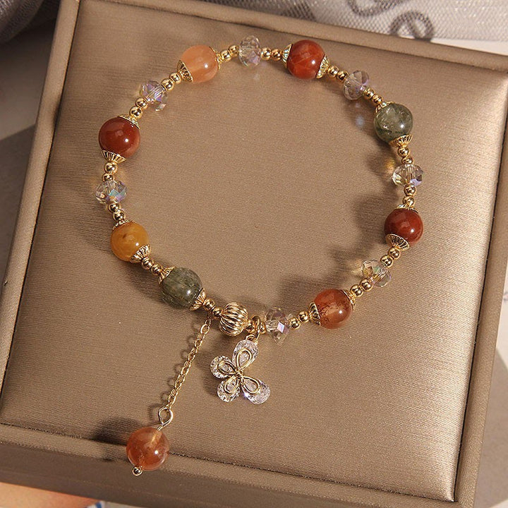 Buddha Stones Natural Fu Lu Shou Rainbow Crystal Rutilated Quartz Wealth Butterfly Charm Bracelet - image 5