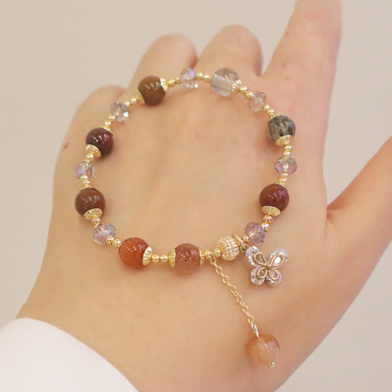 Buddha Stones Natural Fu Lu Shou Rainbow Crystal Rutilated Quartz Wealth Butterfly Charm Bracelet - image 13